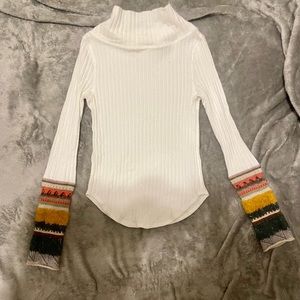 Free People Cowl Neck Sweater Top with Knit Sleeves